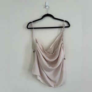 Cream Cowl Neck Drawstring Tank
